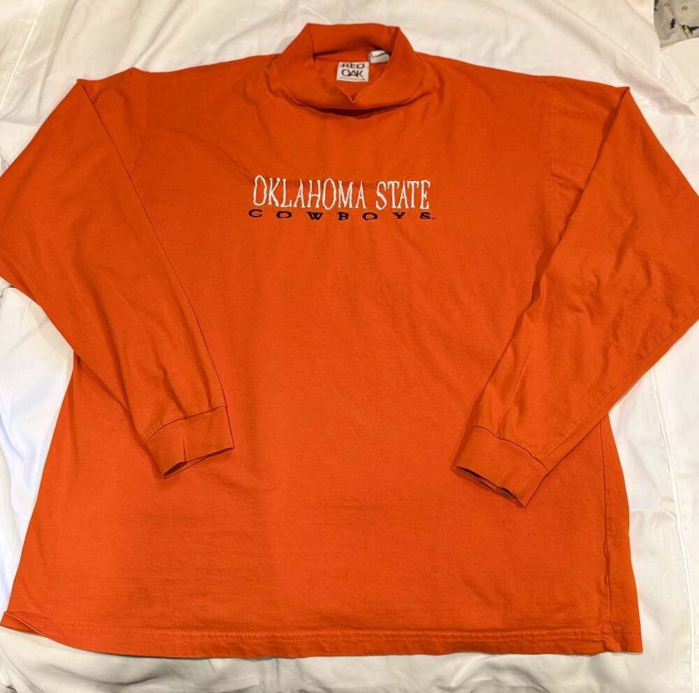 90’s Y2K Red Oak Oklahoma State  Orange Mock Neck Long Sleeve T-Shirt 90’s YTK